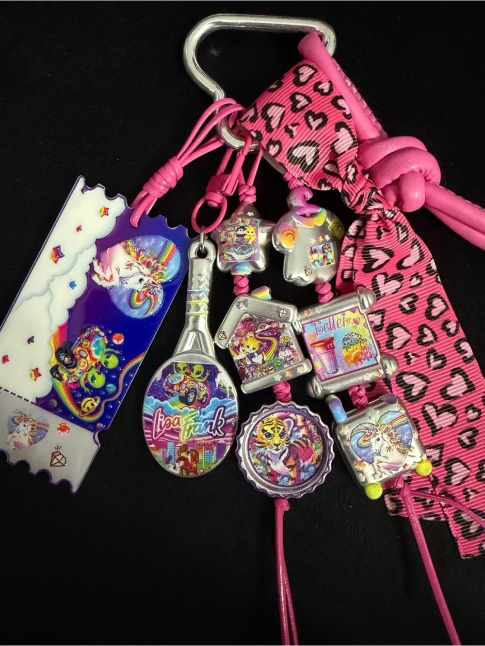 New handmade Lisa Frank Pink bag Charm Keychain
